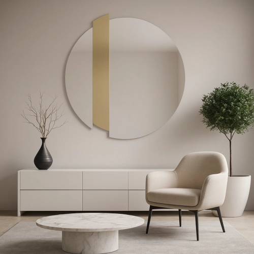 Okrągłe lustro dekoracyjne ze złotym paskiem - BONA